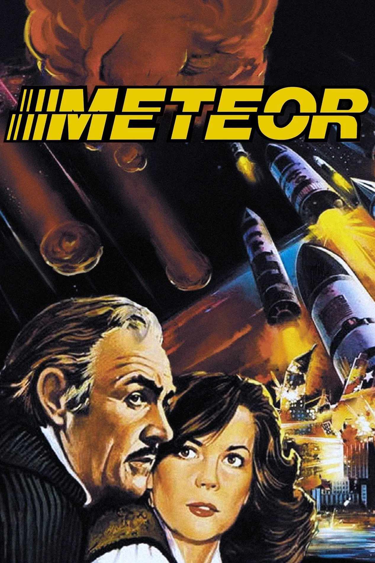 Poster chính thức của phim Phim Viễn Tưởng, Phim Giật Gân "Meteor" (Meteor - 1979), với sự tham gia của diễn viên Sean Connery và Natalie Wood.