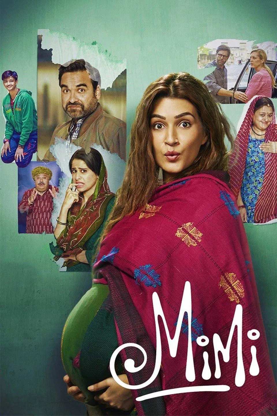 Poster chính thức của phim Phim Hài, Phim Tâm Lý "Mimi" (Mimi - 2021), với sự tham gia của diễn viên Kriti Sanon và Pankaj Tripathi.