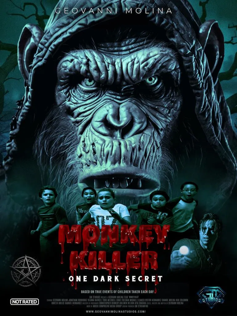 Poster chính thức của phim Phim Kinh Dị "Monkey Killer" (Monkey Killer - 2025), với sự tham gia của diễn viên Deanna Rashell và Lisa Arcaro.