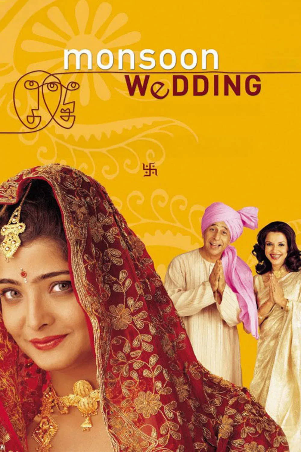 Poster chính thức của phim Phim Hài, Phim Tâm Lý "Monsoon Wedding" (Monsoon Wedding - 2001), với sự tham gia của diễn viên Naseeruddin Shah và Lillete Dubey.