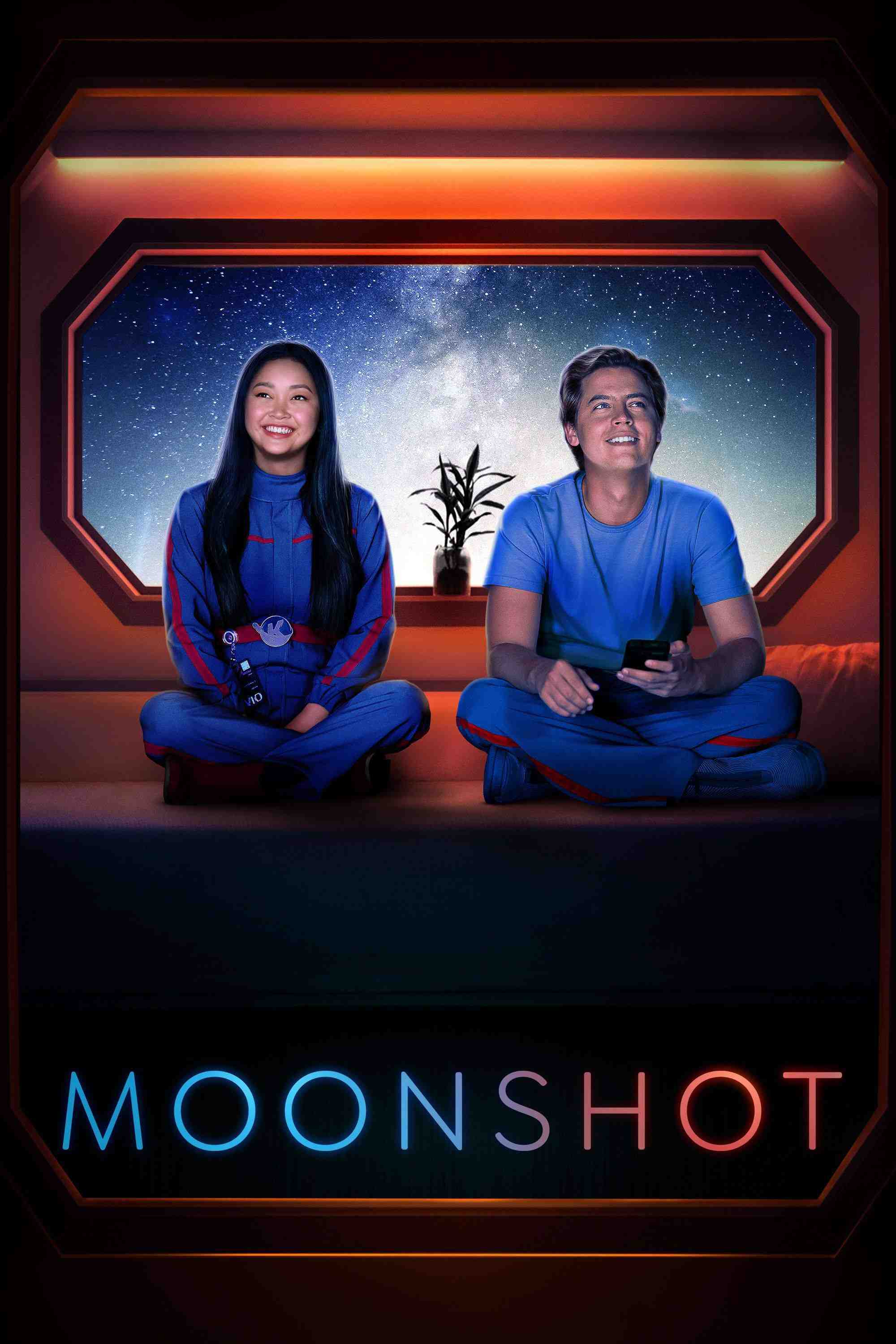 Poster chính thức của phim Phim Hài, Phim Tình Cảm "Moonshot" (Moonshot - 2022), với sự tham gia của diễn viên Cole Sprouse và Trần Đồng Lan.
