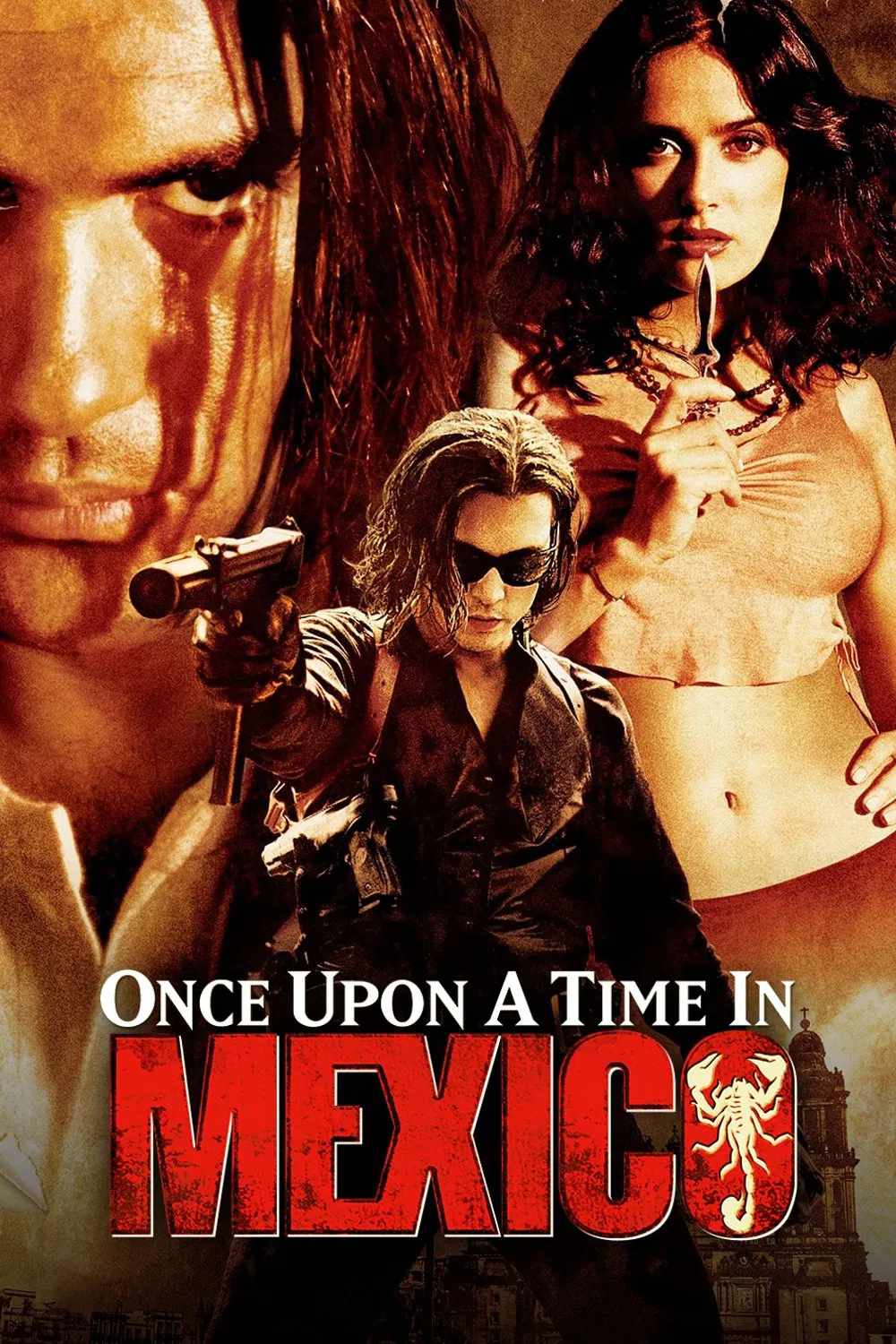 Poster chính thức của phim Phim Hành Động, Phim Hình Sự "Một Thời Ở Mexico" (Once Upon a Time in Mexico - 2003), với sự tham gia của diễn viên Antonio Banderas và Johnny Depp.