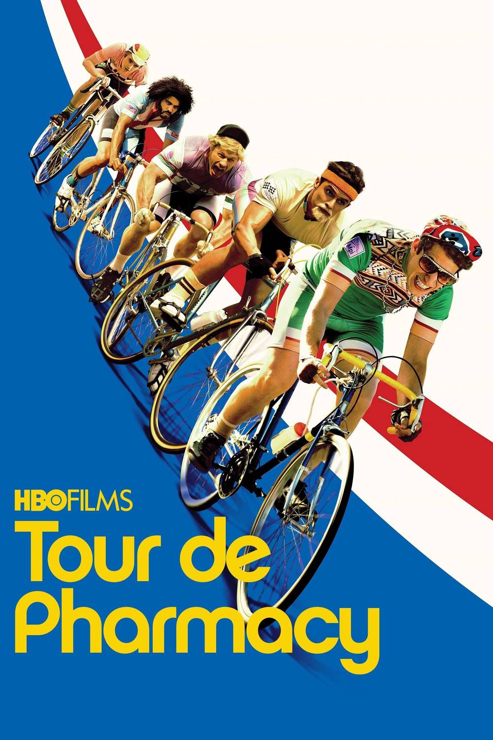 Poster chính thức của phim Phim Hài, Phim Truyền Hình "Một Vòng Quanh Thuốc" (Tour de Pharmacy - 2017), với sự tham gia của diễn viên Orlando Bloom và Andy Samberg.