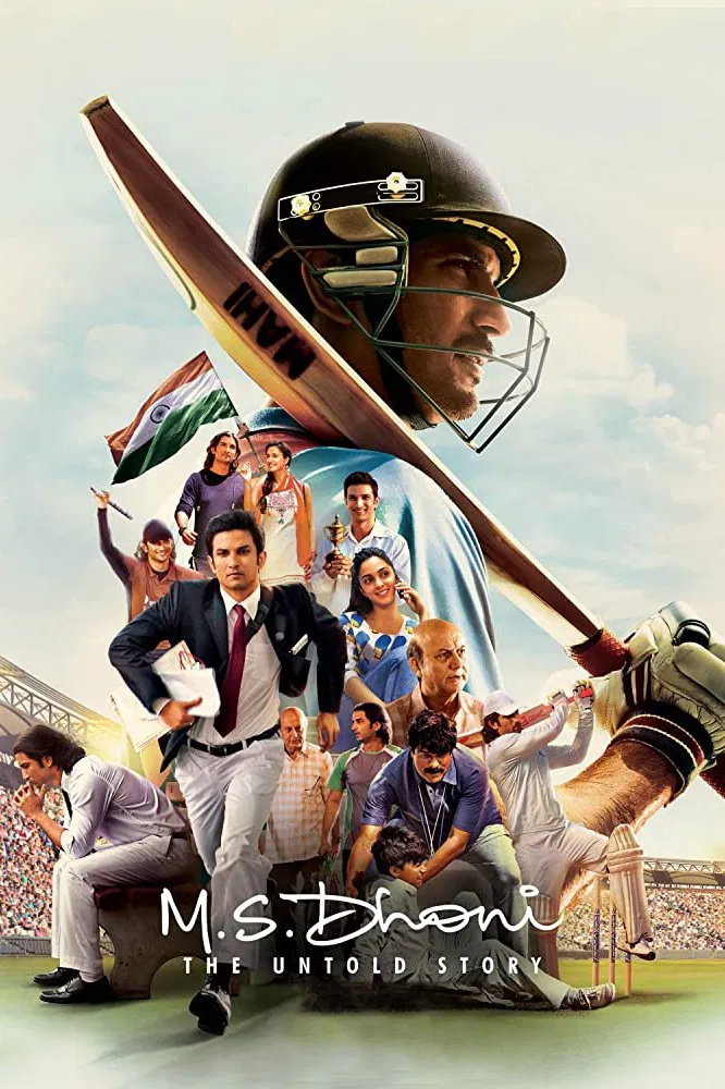 Poster chính thức của phim Phim Tâm Lý "M.S. Dhoni: Chuyện Chưa Kể" (M.S. Dhoni: The Untold Story - 2016), với sự tham gia của diễn viên Sushant Singh Rajput và Anupam Kher.