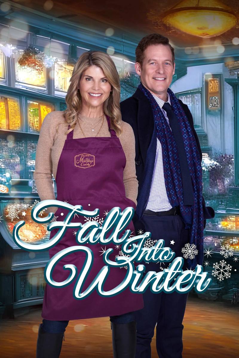 Poster chính thức của phim Phim Truyền Hình, Phim Hài "Mùa đông đầy ắp tình yêu" (Fall Into Winter - 2023), với sự tham gia của diễn viên Lori Loughlin và James Tupper.
