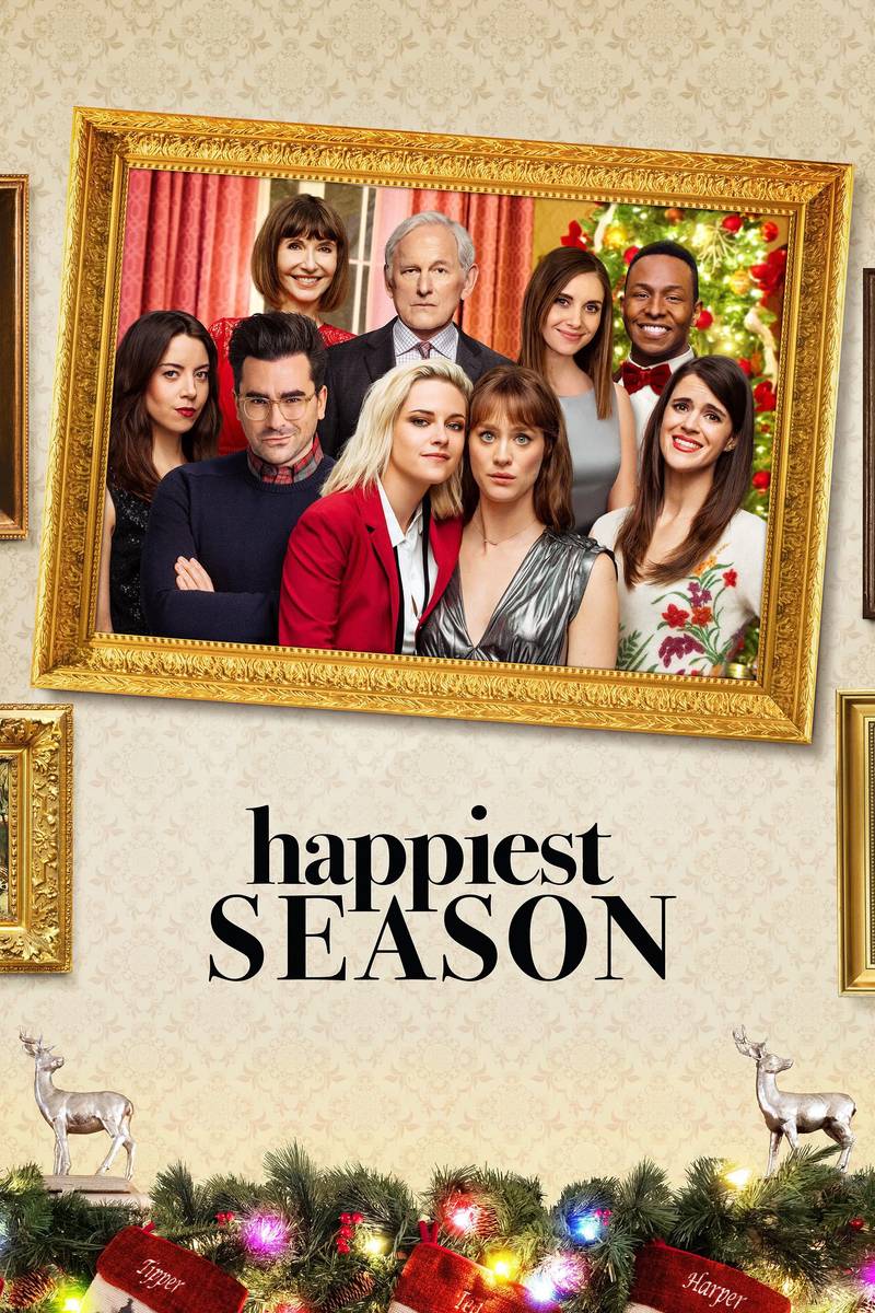 Poster chính thức của phim Phim Tình Cảm, Phim Hài "Mùa Hạnh Phúc Nhất" (Happiest Season - 2020), với sự tham gia của diễn viên Kristen Stewart và Mackenzie Davis.