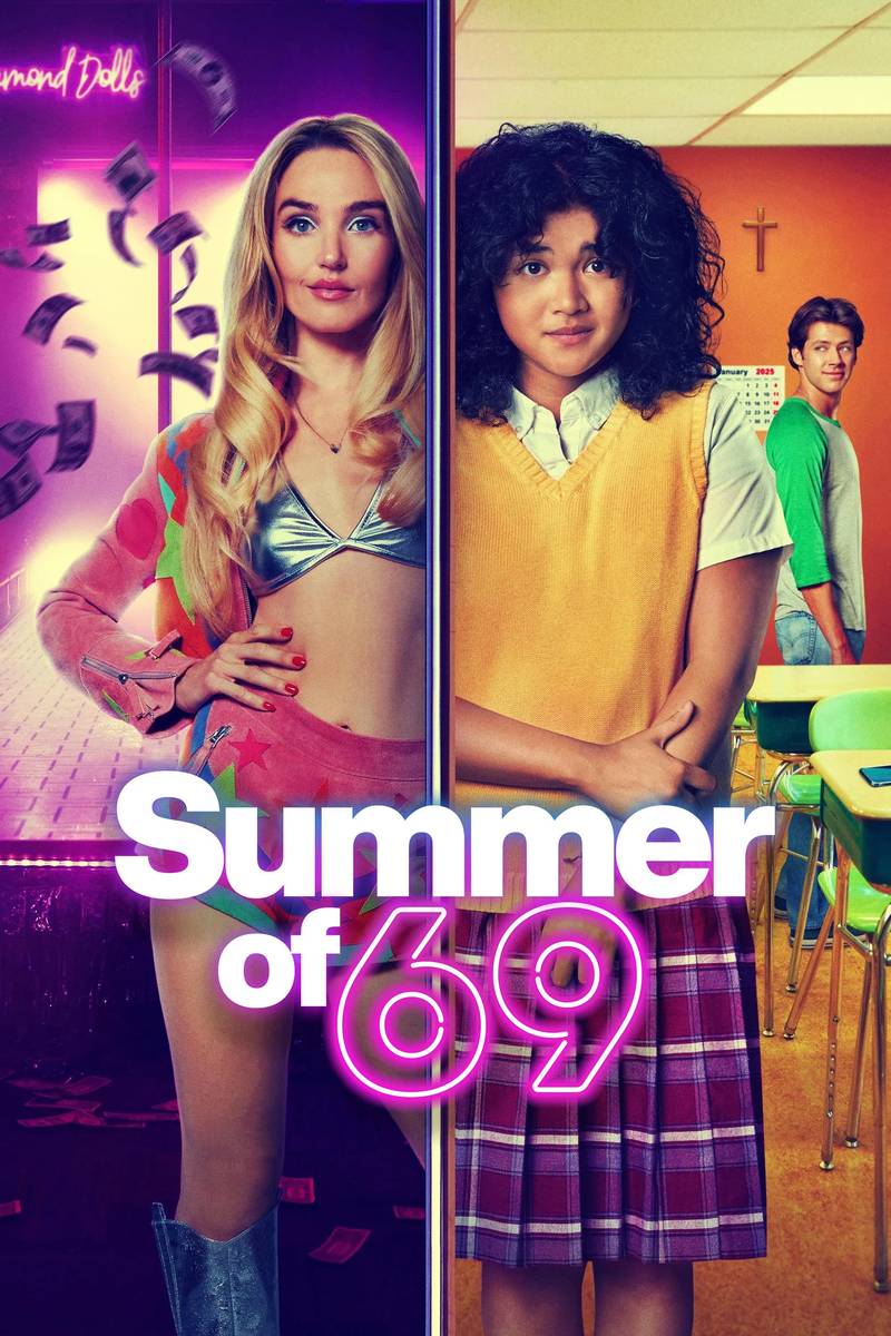 Poster chính thức của phim Phim Hài, Phim Tâm Lý "Mùa Hè Xếp Hình" (Summer of 69 - 2025), với sự tham gia của diễn viên Chloe Fineman và Sam Morelos.