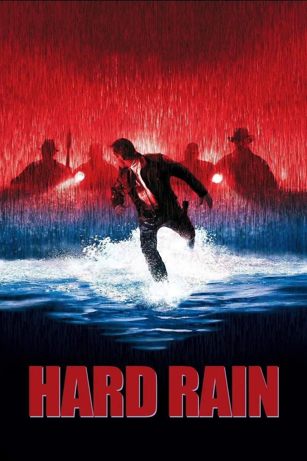 Poster chính thức của phim Phim Giật Gân, Phim Hình Sự "Mưa Lớn" (Hard Rain - 1998), với sự tham gia của diễn viên Morgan Freeman và Christian Slater.