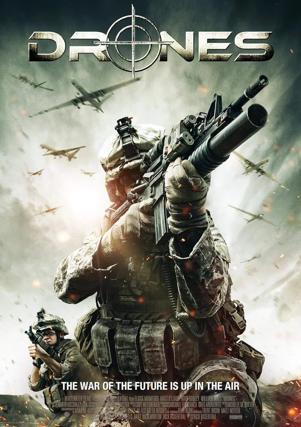 Poster chính thức của phim Phim Giật Gân "Mục Tiêu Trên Không" (Drones - 2013), với sự tham gia của diễn viên Matt O'Leary và Eloise Mumford.