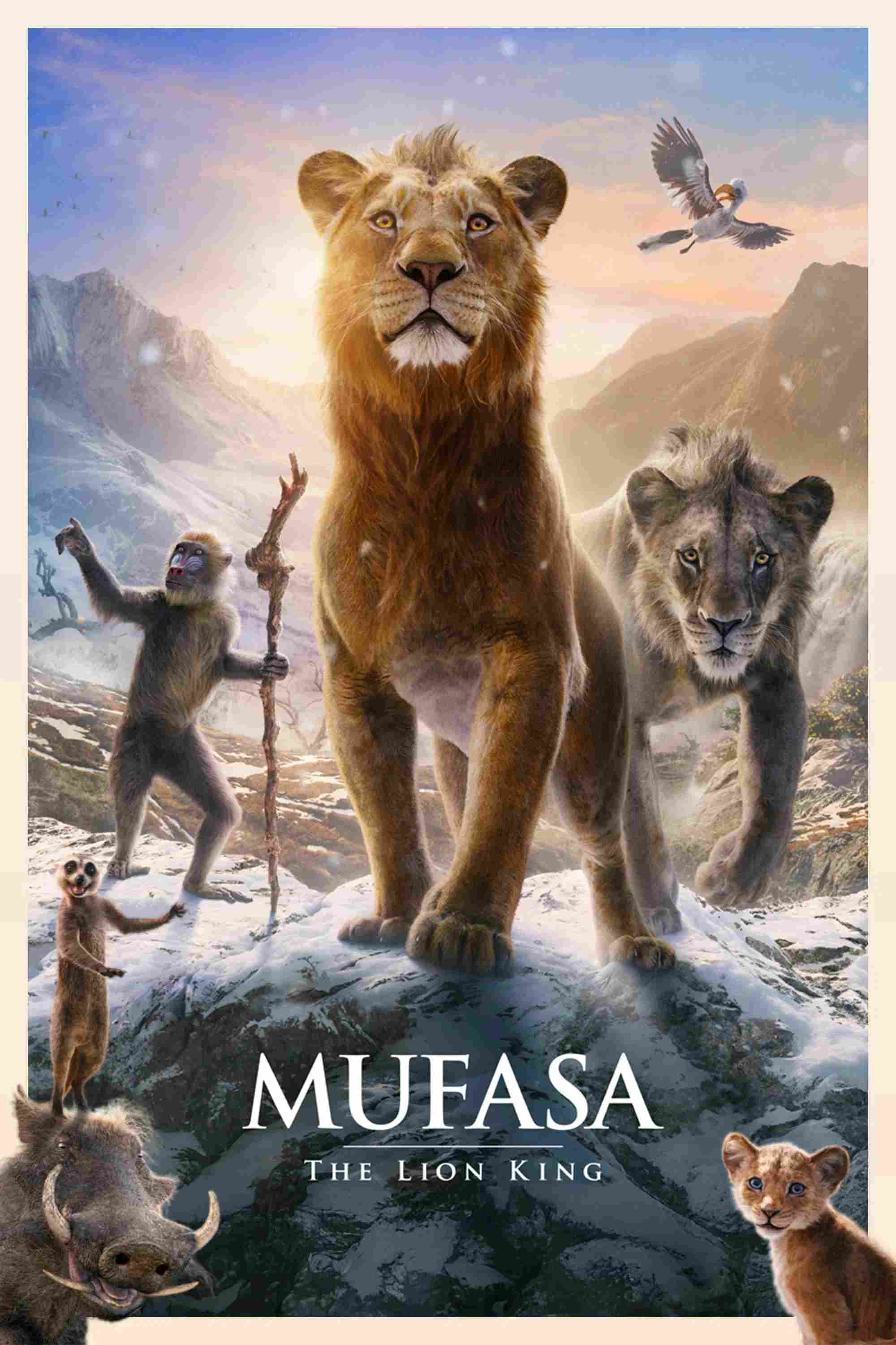 Poster chính thức của phim Phim Phiêu Lưu, Phim Gia Đình "Mufasa: Vua Sư Tử" (Mufasa: The Lion King - 2024), với sự tham gia của diễn viên Aaron Pierre và Kelvin Harrison, Jr.