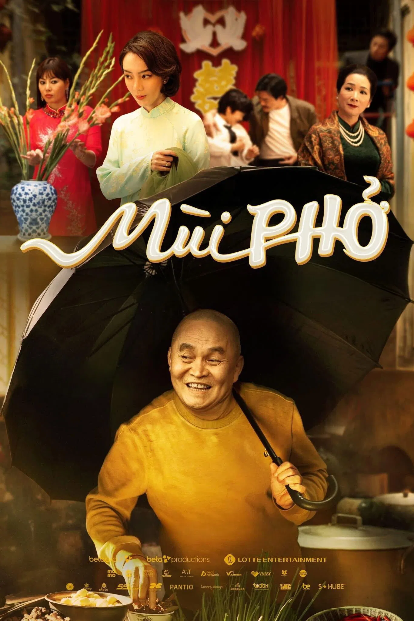 Poster chính thức của phim Phim Gia Đình, Phim Hành Động "Mùi Phở" (Mùi Phở - 2026), với sự tham gia của diễn viên Thu Trang và Quốc Tuấn.