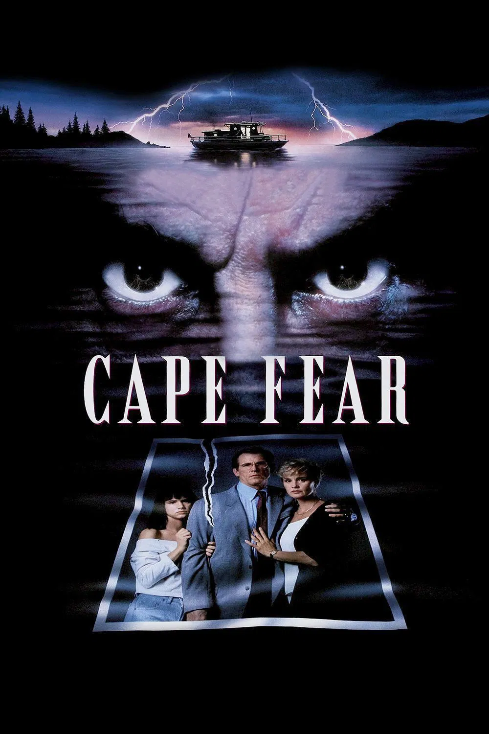 Poster chính thức của phim Phim Tâm Lý, Phim Hình Sự "Mũi Sợ Hãi" (Cape Fear - 1991), với sự tham gia của diễn viên Robert De Niro và Nick Nolte.