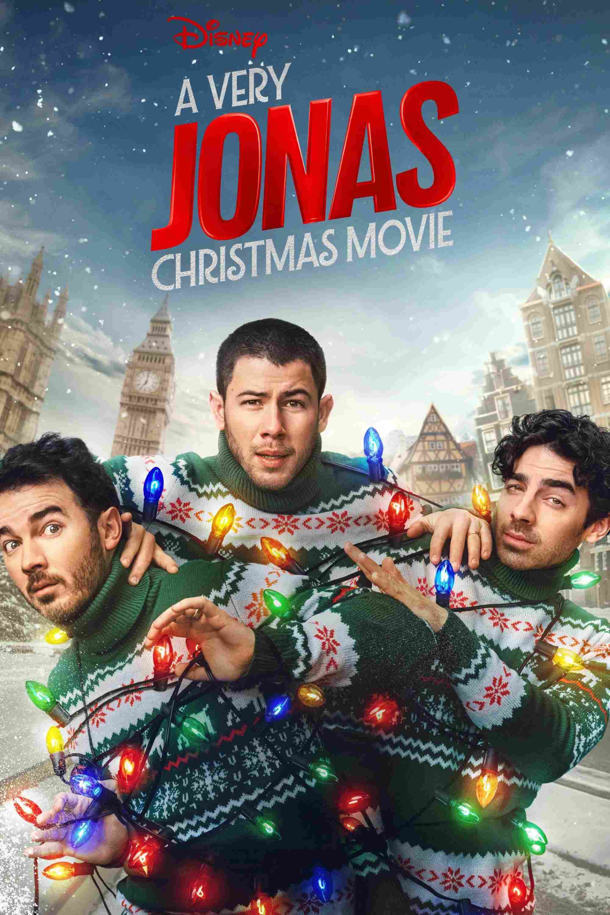 Poster chính thức của phim Phim Hài, Phim Ca Nhạc "Muôn Kiểu Giáng Sinh Cùng Anh Em Nhà Jonas" (A Very Jonas Christmas Movie - 2025), với sự tham gia của diễn viên Kevin Jonas và Joe Jonas.