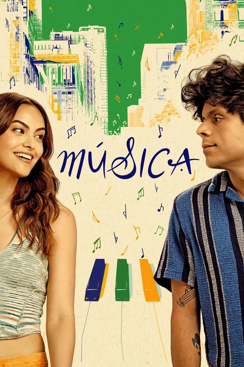 Poster chính thức của phim Phim Tình Cảm, Phim Hài "Música" (Música - 2024), với sự tham gia của diễn viên Rudy Mancuso và Camila Mendes.