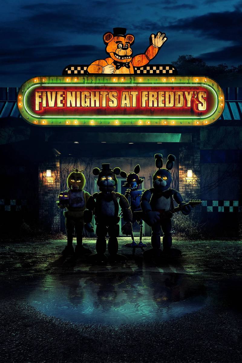 Poster chính thức của phim Phim Kinh Dị, Phim Giật Gân "Năm Đêm Kinh Hoàng" (Five Nights at Freddy's - 2023), với sự tham gia của diễn viên Josh Hutcherson và Piper Rubio.