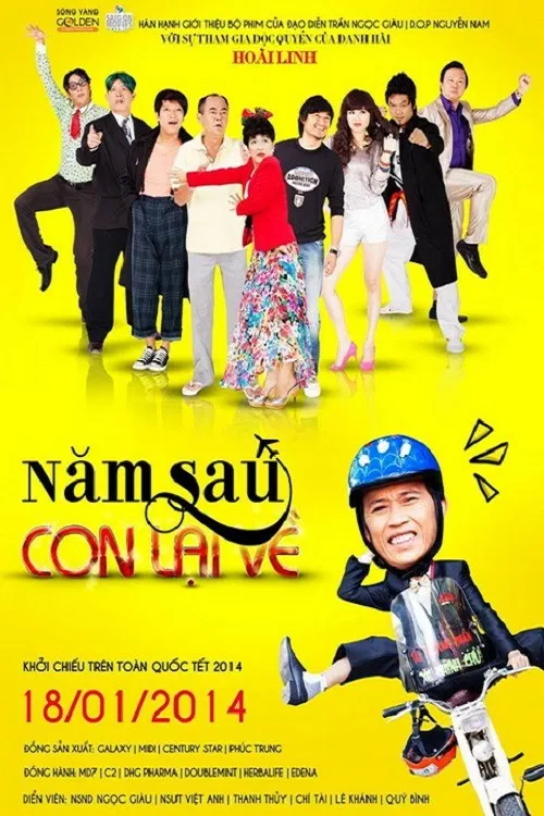 Poster chính thức của phim "Năm Sau Con Lại Về" (Năm Sau Con Lại Về - 2014), với sự tham gia của diễn viên Hoài Linh và Lê Khánh.