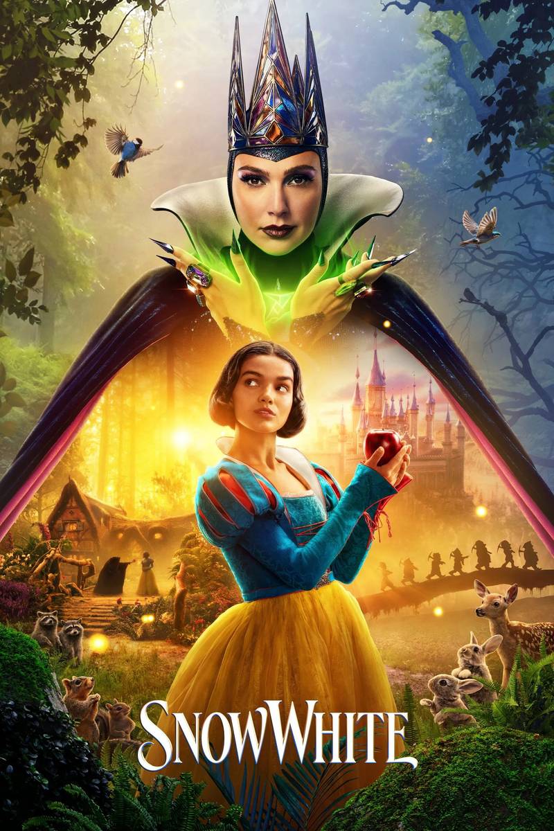 Poster chính thức của phim Phim Gia Đình, Phim Giả Tượng "Nàng Bạch Tuyết" (Snow White - 2025), với sự tham gia của diễn viên Rachel Zegler và Gal Gadot.