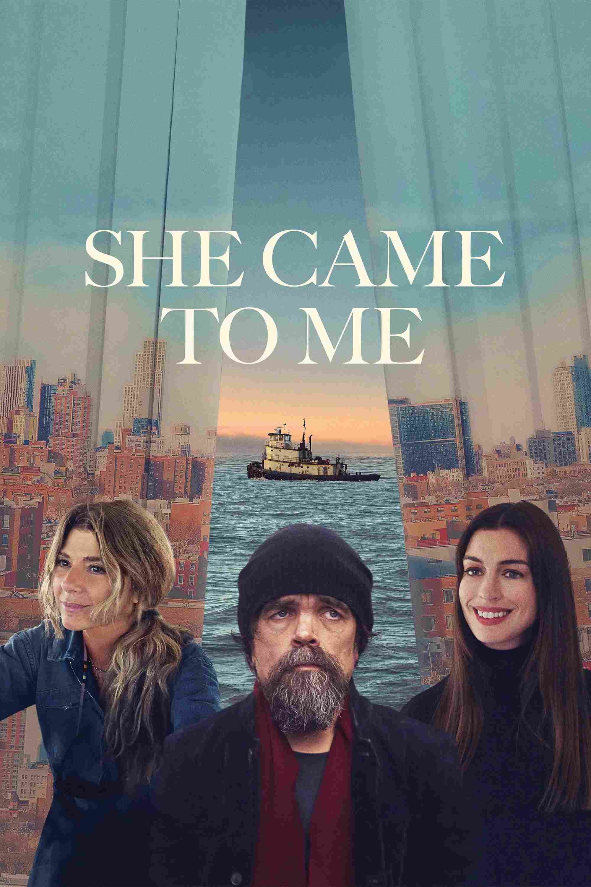 Poster chính thức của phim Phim Tình Cảm, Phim Hài "Nàng Đến Bên Tôi" (She Came to Me - 2023), với sự tham gia của diễn viên Peter Dinklage và Anne Hathaway.