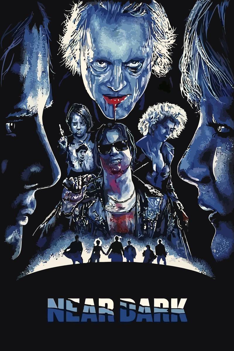 Poster chính thức của phim Phim Kinh Dị "Near Dark" (Near Dark - 1987), với sự tham gia của diễn viên Adrian Pasdar và Jenny Wright.