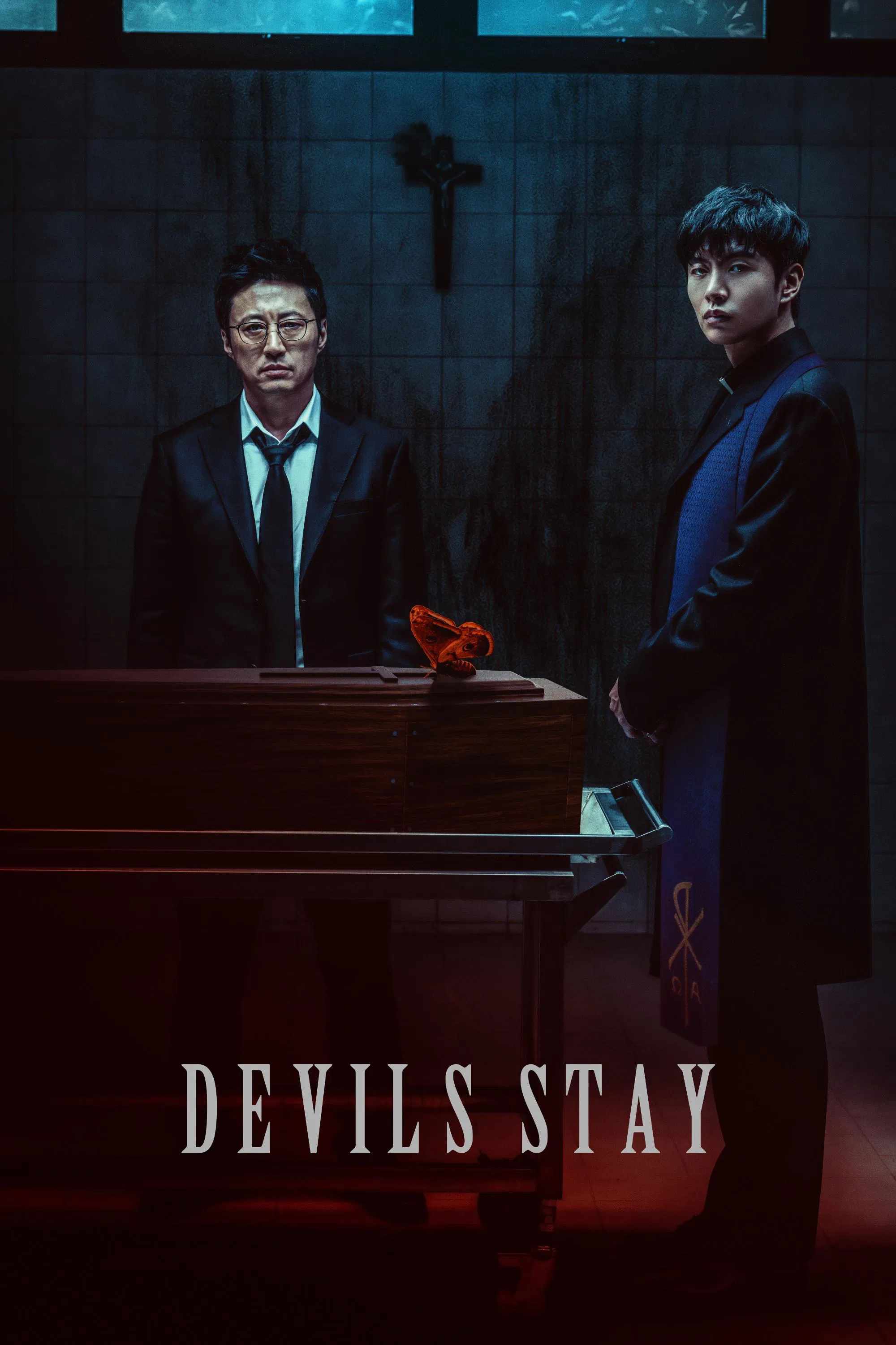 Poster chính thức của phim Phim Kinh Dị, Phim Bí Ẩn "Ngài Quỷ" (Devils Stay - 2024), với sự tham gia của diễn viên Park Shin-yang và Lee Min-ki.
