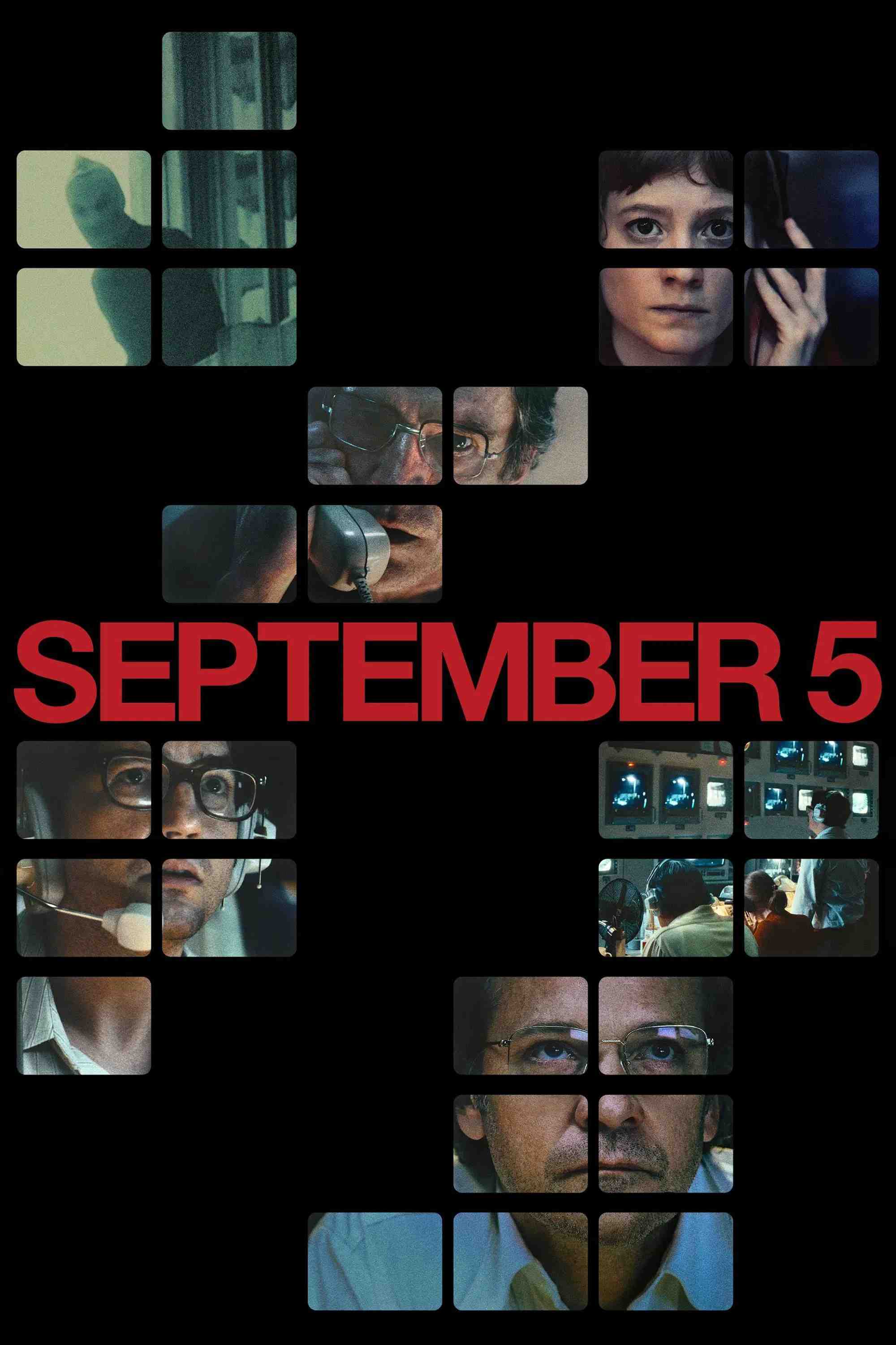 Poster chính thức của phim Phim Giật Gân, Phim Tâm Lý "Ngày 5 tháng 9" (September 5 - 2024), với sự tham gia của diễn viên John Magaro và Leonie Benesch.