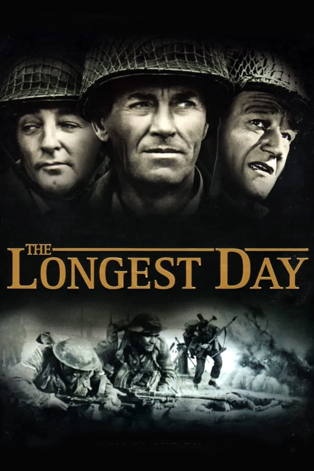 Poster chính thức của phim Phim Chiến Tranh, Phim Hành Động "Ngày Dài Nhất" (The Longest Day - 1962), với sự tham gia của diễn viên John Wayne và Robert Mitchum.