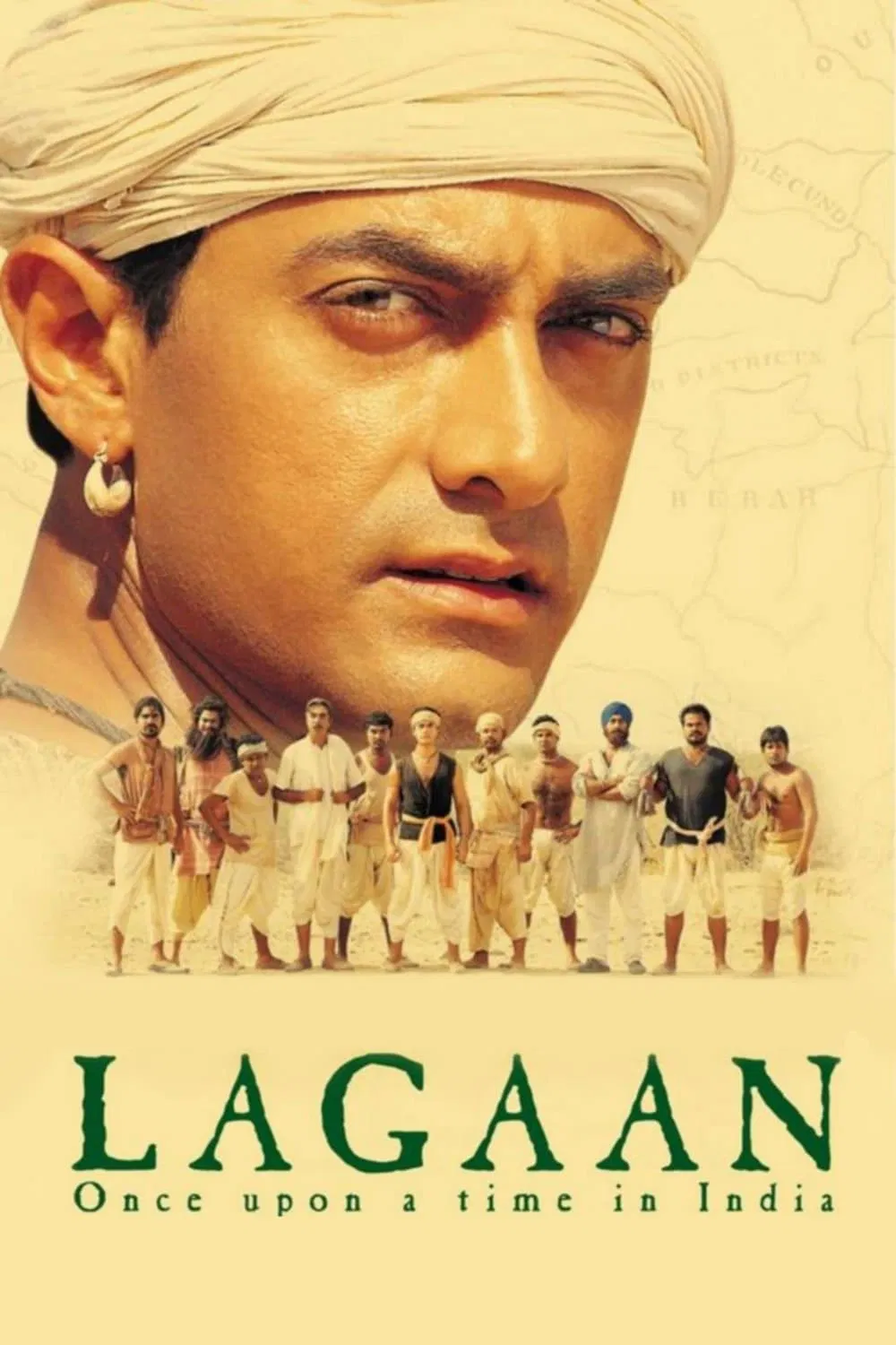 Poster chính thức của phim Phim Phiêu Lưu, Phim Tâm Lý "Ngày Xửa Ngày Xưa Ở Ấn Độ" (Lagaan: Once Upon a Time in India - 2001), với sự tham gia của diễn viên Aamir Khan và Gracy Singh.
