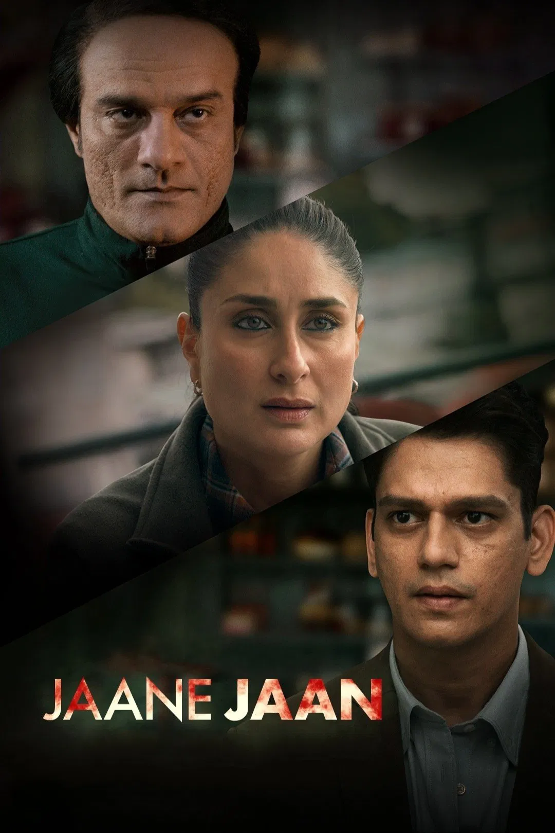 Poster chính thức của phim Phim Hình Sự, Phim Giật Gân "Nghi Can X" (Jaane Jaan - 2023), với sự tham gia của diễn viên Kareena Kapoor Khan và Jaideep Ahlawat.