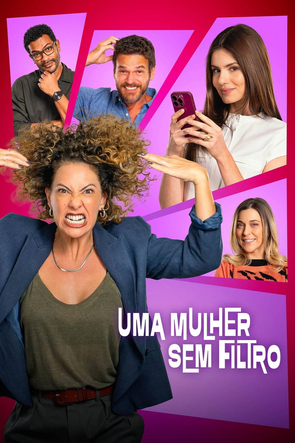 Poster chính thức của phim Phim Hài "Nghĩ Sao Nói Vậy (Uma Mulher Sem Filtro)" (A Woman with No Filter - 2025), với sự tham gia của diễn viên Fabiula Nascimento và Camila Queiroz.