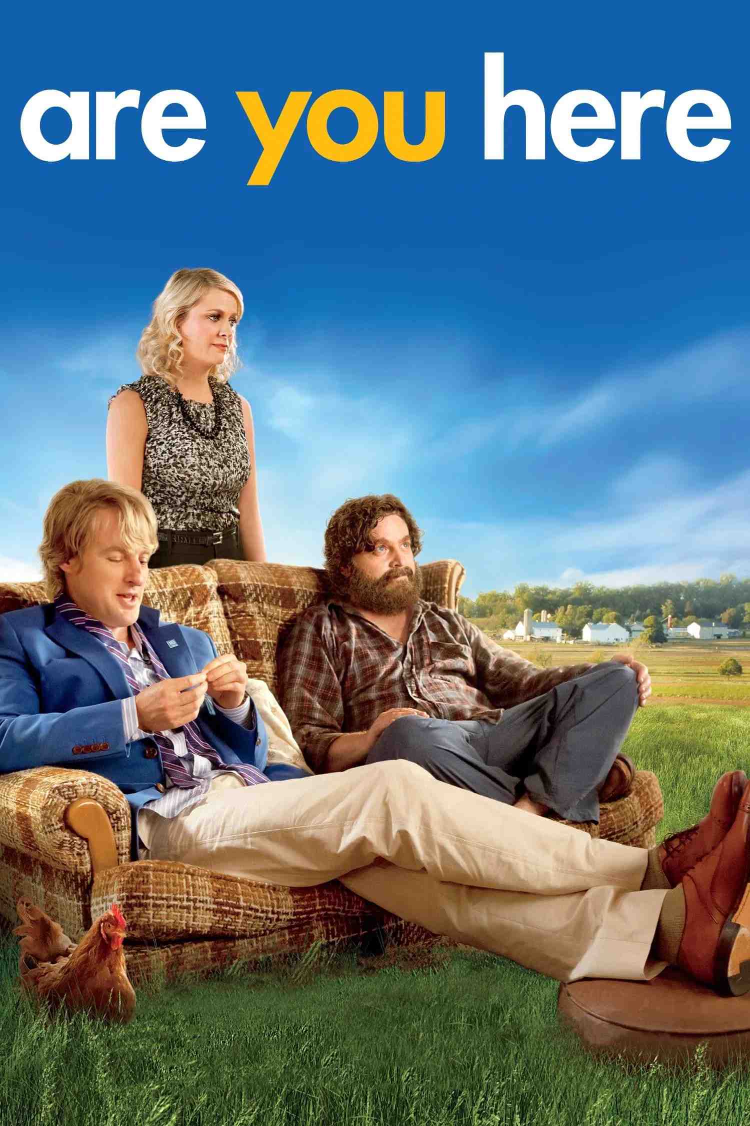 Poster chính thức của phim Phim Hài "Ngố Làm Triệu Phú" (Are You Here - 2013), với sự tham gia của diễn viên Owen Wilson và Zach Galifianakis.