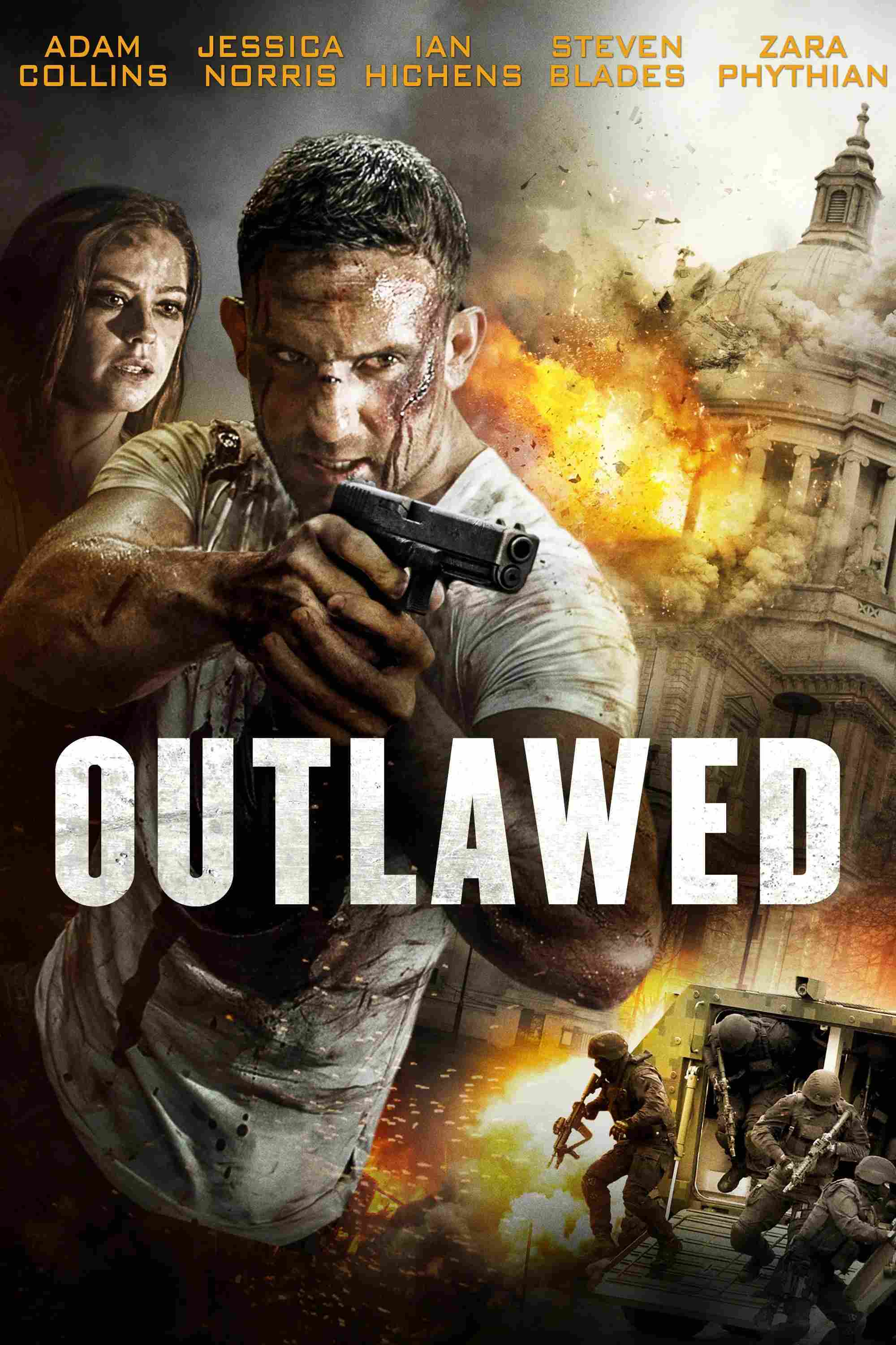 Poster chính thức của phim Phim Hành Động "Ngoài Vòng Pháp Luật" (Outlawed - 2018), với sự tham gia của diễn viên Adam Collins và Emmeline Hartley.