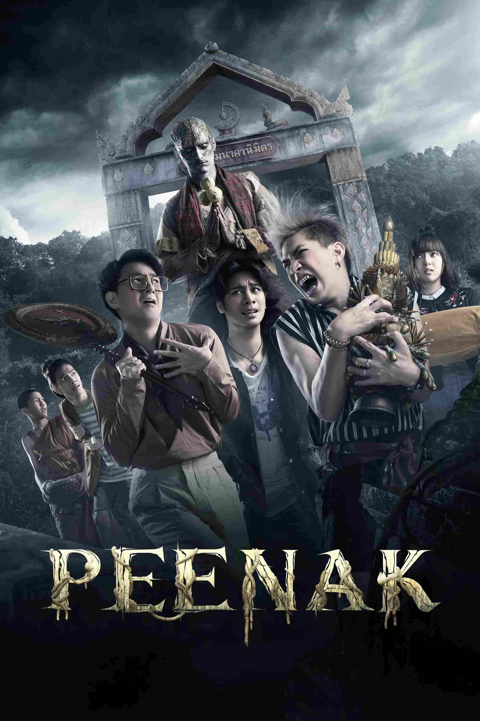 Poster chính thức của phim Phim Hài, Phim Kinh Dị "Ngôi Đền Kỳ Quái" (Pee Nak - 2019), với sự tham gia của diễn viên Vachiravit Paisarnkulwong và Chinawut Indracusin.