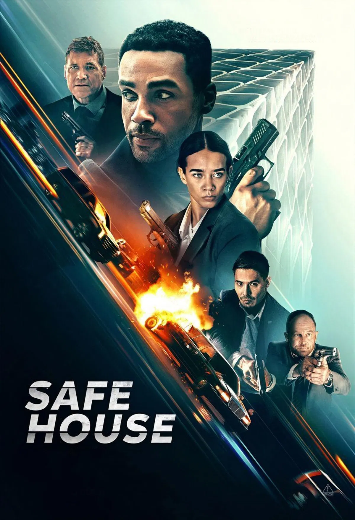Poster chính thức của phim Phim Hành Động, Phim Giật Gân "Ngôi Nhà An Toàn" (Safe House - 2025), với sự tham gia của diễn viên Lucien Laviscount và Hannah John-Kamen.