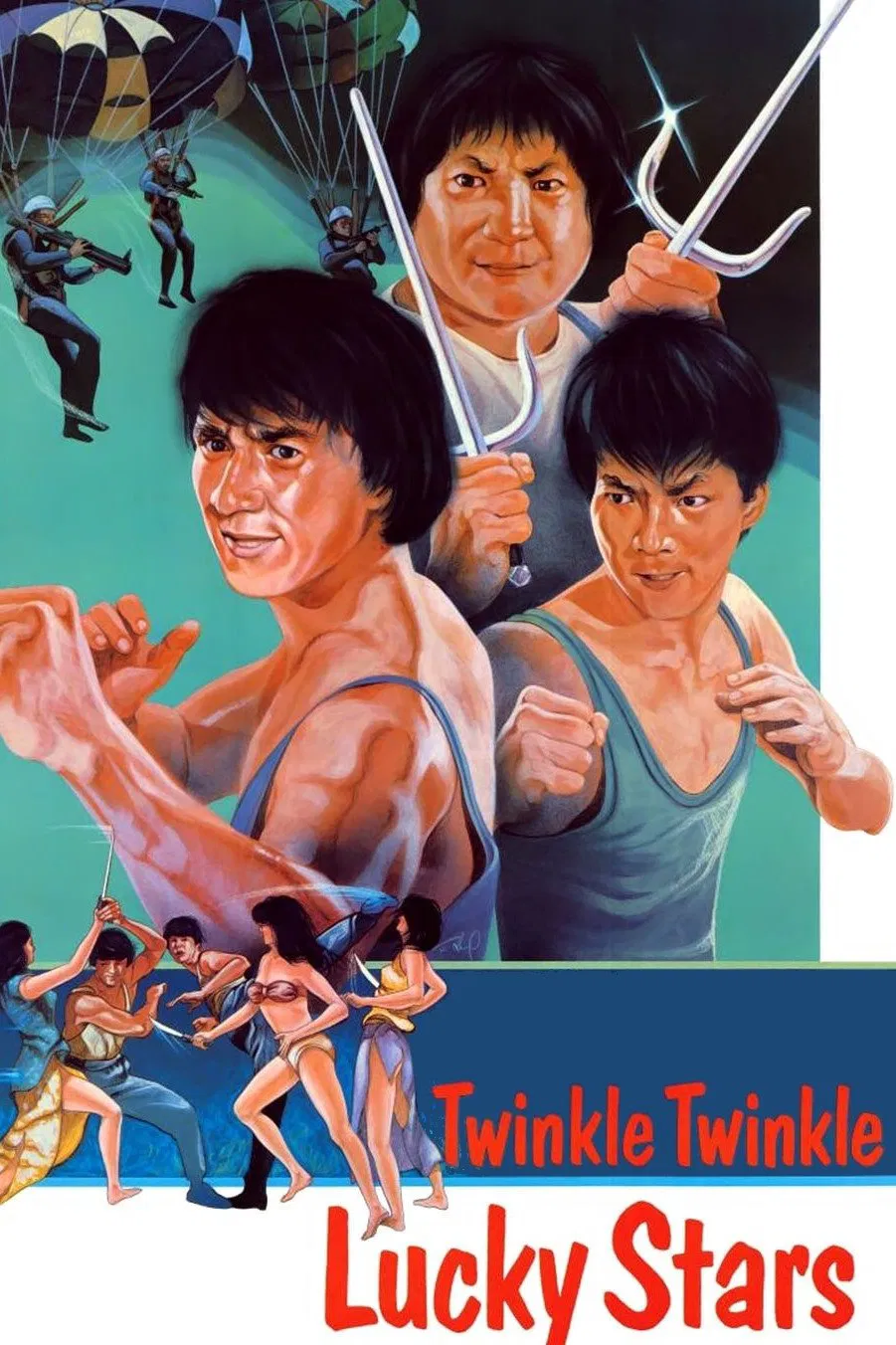 Poster chính thức của phim Phim Hành Động, Phim Hài "Ngôi Sao May Mắn" (Twinkle, Twinkle Lucky Stars - 1985), với sự tham gia của diễn viên Hồng Kim Bảo và Ngô Diệu Hán.