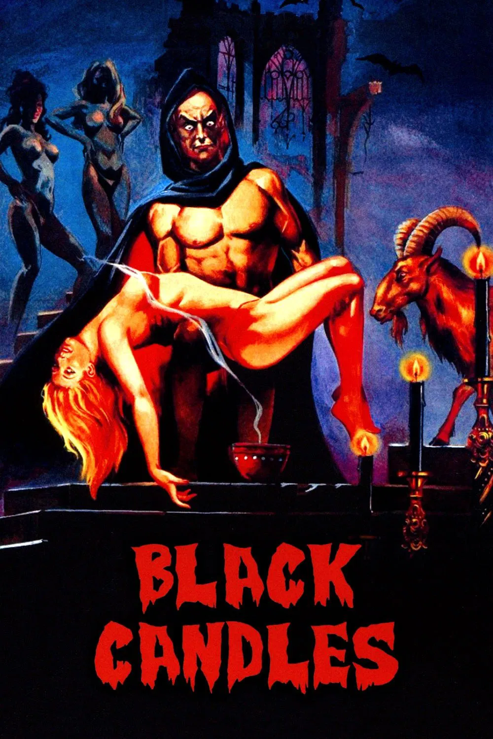 Poster chính thức của phim Phim Kinh Dị "Ngọn Nến Đen" (Black Candles - 1982), với sự tham gia của diễn viên Helga Liné và Vanessa Hidalgo.
