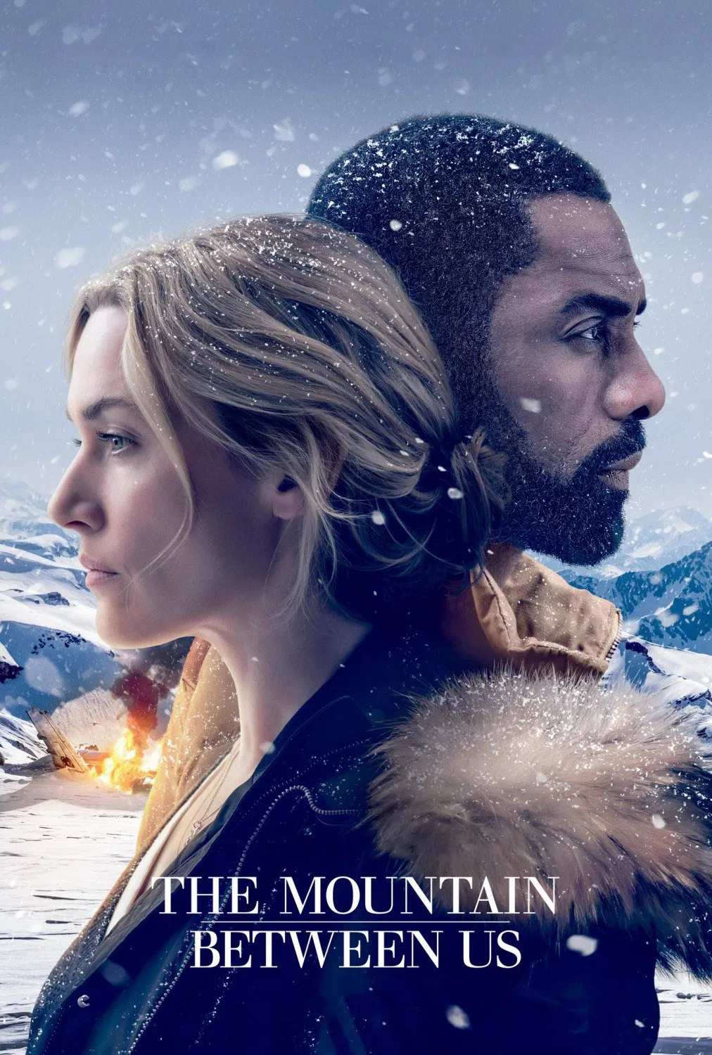 Poster chính thức của phim Phim Tâm Lý, Phim Phiêu Lưu "Ngọn Núi Giữa Hai Ta" (The Mountain Between Us - 2017), với sự tham gia của diễn viên Idris Elba và Kate Winslet.