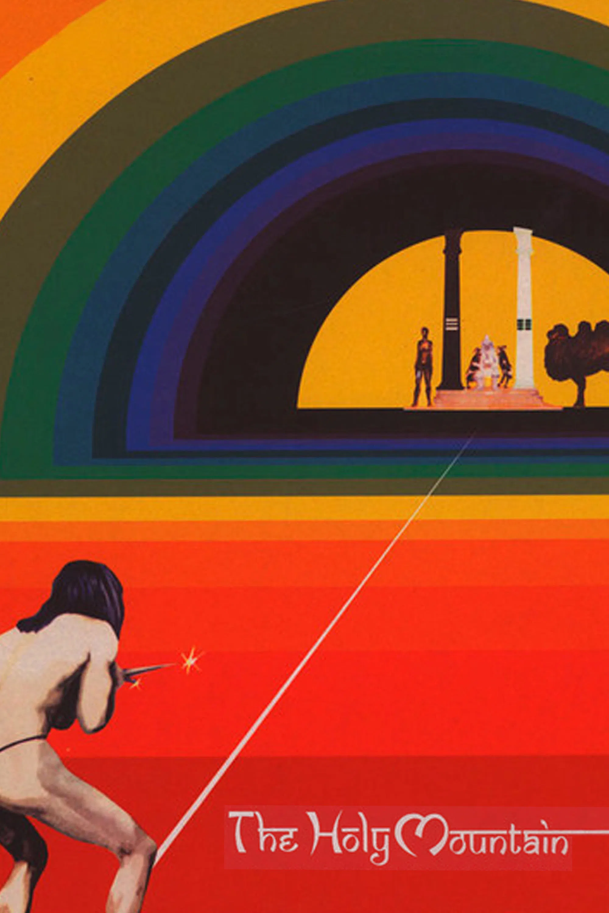 Poster chính thức của phim Phim Tâm Lý "Ngọn Núi Thiêng" (The Holy Mountain - 1973), với sự tham gia của diễn viên Alejandro Jodorowsky và Juan Ferrara.