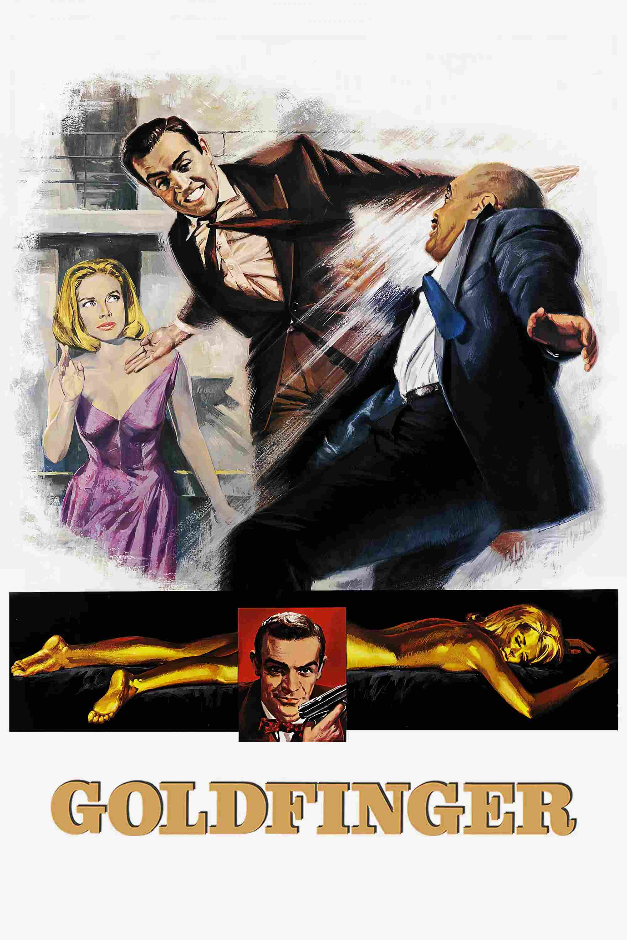 Poster chính thức của phim Phim Phiêu Lưu, Phim Hành Động "Ngón Tay Vàng" (Goldfinger - 1964), với sự tham gia của diễn viên Sean Connery và Gert Fröbe.