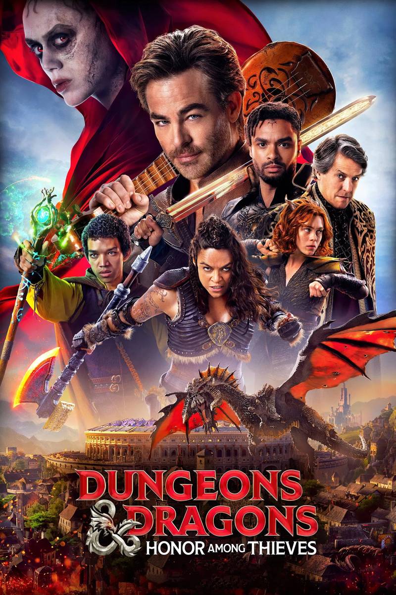 Poster chính thức của phim Phim Phiêu Lưu, Phim Giả Tượng "Ngục Tối & Rồng: Danh Dự Của Kẻ Trộm" (Dungeons & Dragons: Honor Among Thieves - 2023), với sự tham gia của diễn viên Chris Pine và Michelle Rodriguez.
