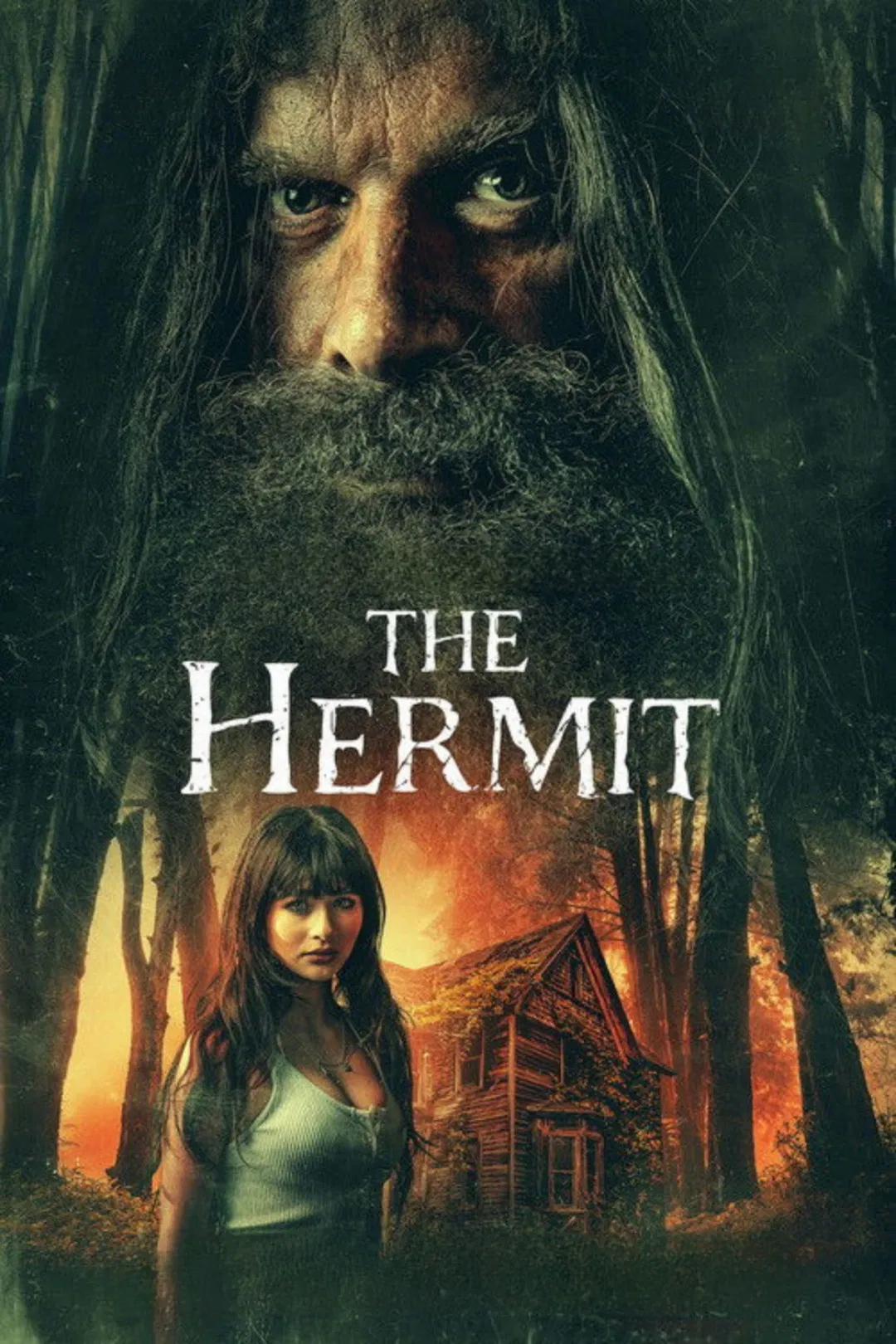 Poster chính thức của phim Phim Kinh Dị, Phim Giật Gân "Người ẩn sĩ" (The Hermit - 2025), với sự tham gia của diễn viên Anthony Turpel và Malina Weissman.