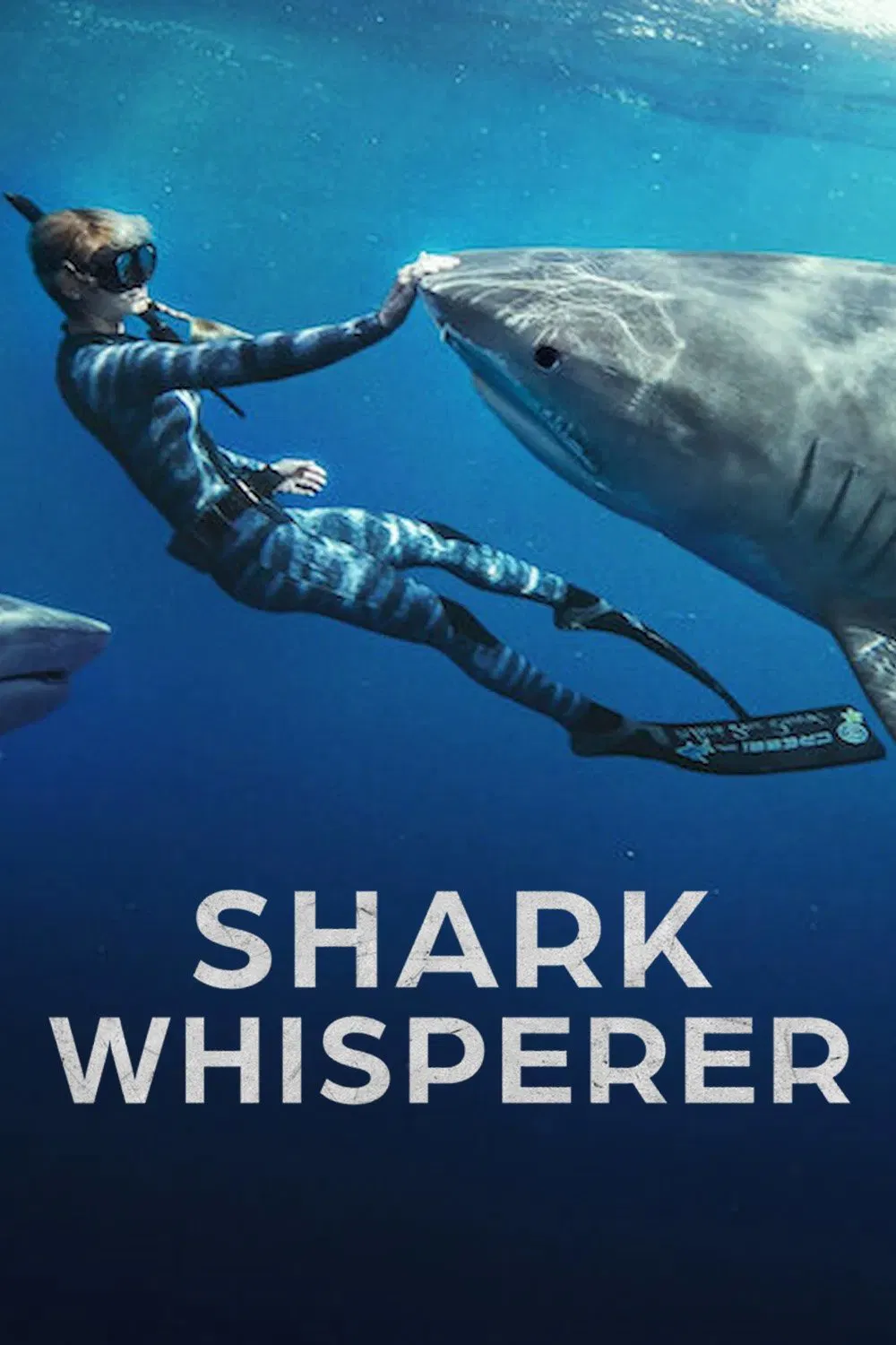 Poster chính thức của phim Phim Tài Liệu "Người Bạn Của Cá Mập" (Shark Whisperer - 2025), với sự tham gia của diễn viên Ocean Ramsey và Juan Oliphant.