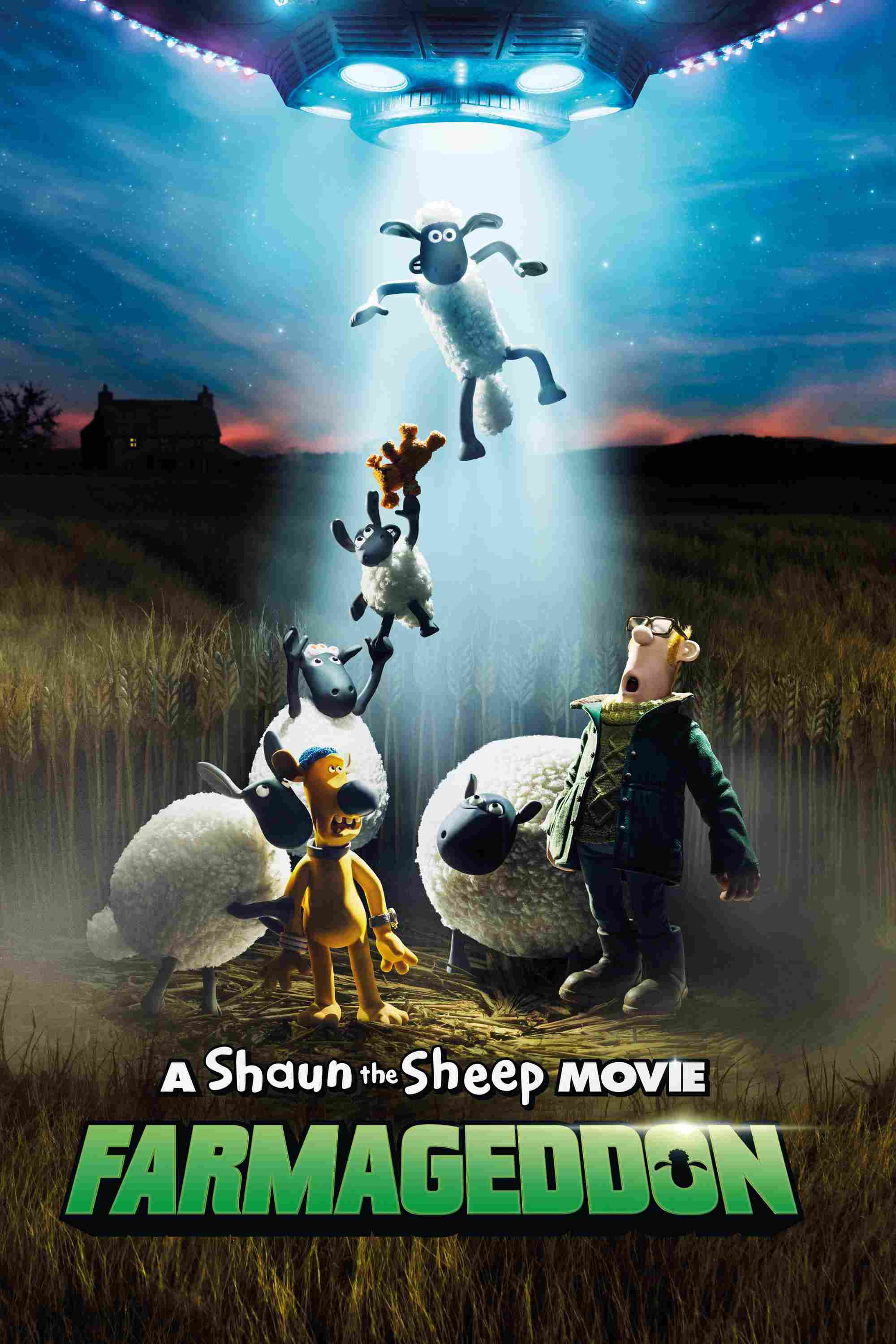 Poster chính thức của phim Phim Gia Đình, Phim Hài "Người Bạn Ngoài Hành Tinh" (A Shaun the Sheep Movie: Farmageddon - 2019), với sự tham gia của diễn viên Justin Fletcher và John Sparkes.