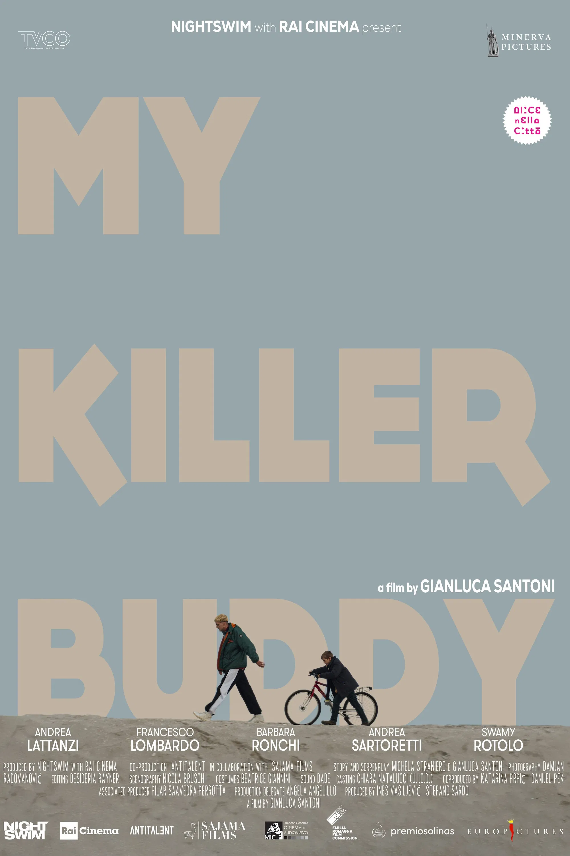 Poster chính thức của phim Phim Tâm Lý, Phim Hài "Người Bạn Sát Thủ Của Tôi" (My Killer Buddy - 2024), với sự tham gia của diễn viên Andrea Lattanzi và Francesco Lombardo.