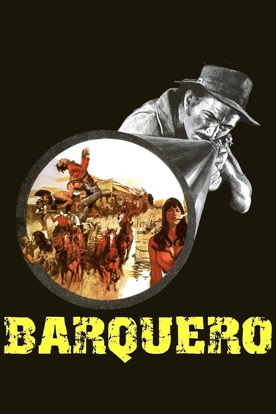 Poster chính thức của phim Phim Miền Tây "Người chèo thuyền" (Barquero - 1970), với sự tham gia của diễn viên Lee Van Cleef và Warren Oates.