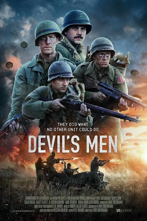 Poster chính thức của phim Phim Chiến Tranh, Phim Tâm Lý "Người của quỷ" (Devil's Men - 2023), với sự tham gia của diễn viên Caleb Hafen và Casey Elliott.