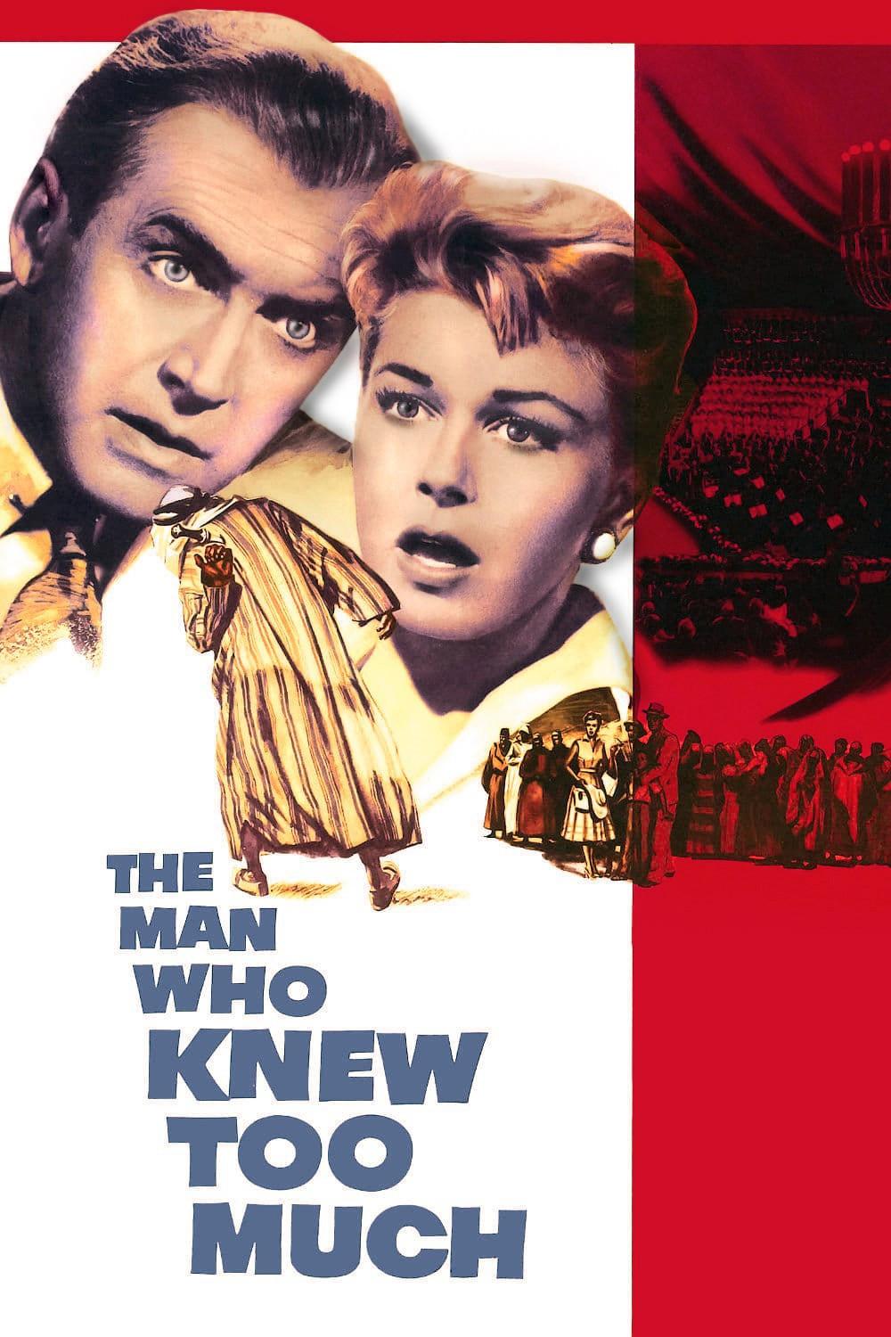 Poster chính thức của phim Phim Giật Gân, Phim Bí Ẩn "Người Đàn Ông Biết Quá Nhiều" (The Man Who Knew Too Much - 1956), với sự tham gia của diễn viên James Stewart và Doris Day.