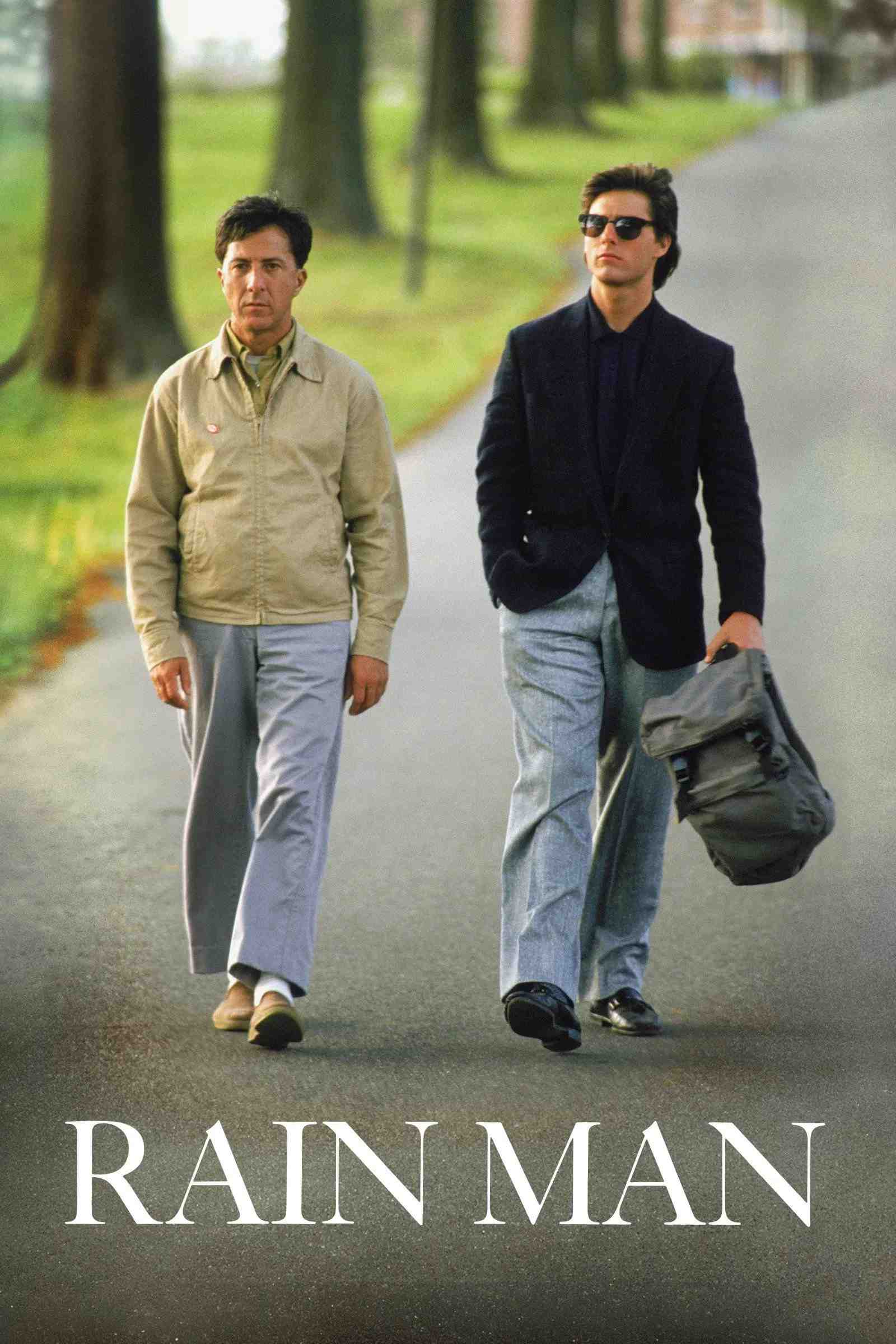 Poster chính thức của phim Phim Tâm Lý "Người Đàn Ông Trong Mưa" (Rain Man - 1988), với sự tham gia của diễn viên Dustin Hoffman và Tom Cruise.