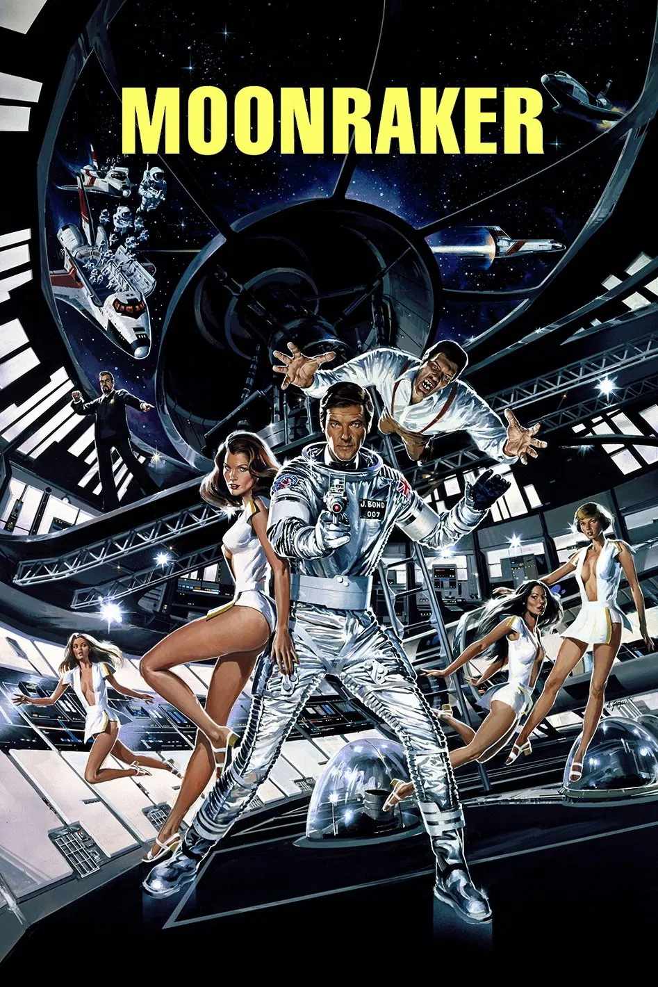 Poster chính thức của phim Phim Hành Động, Phim Phiêu Lưu "Người Đi Tìm Mặt Trăng" (Moonraker - 1979), với sự tham gia của diễn viên Roger Moore và Lois Chiles.