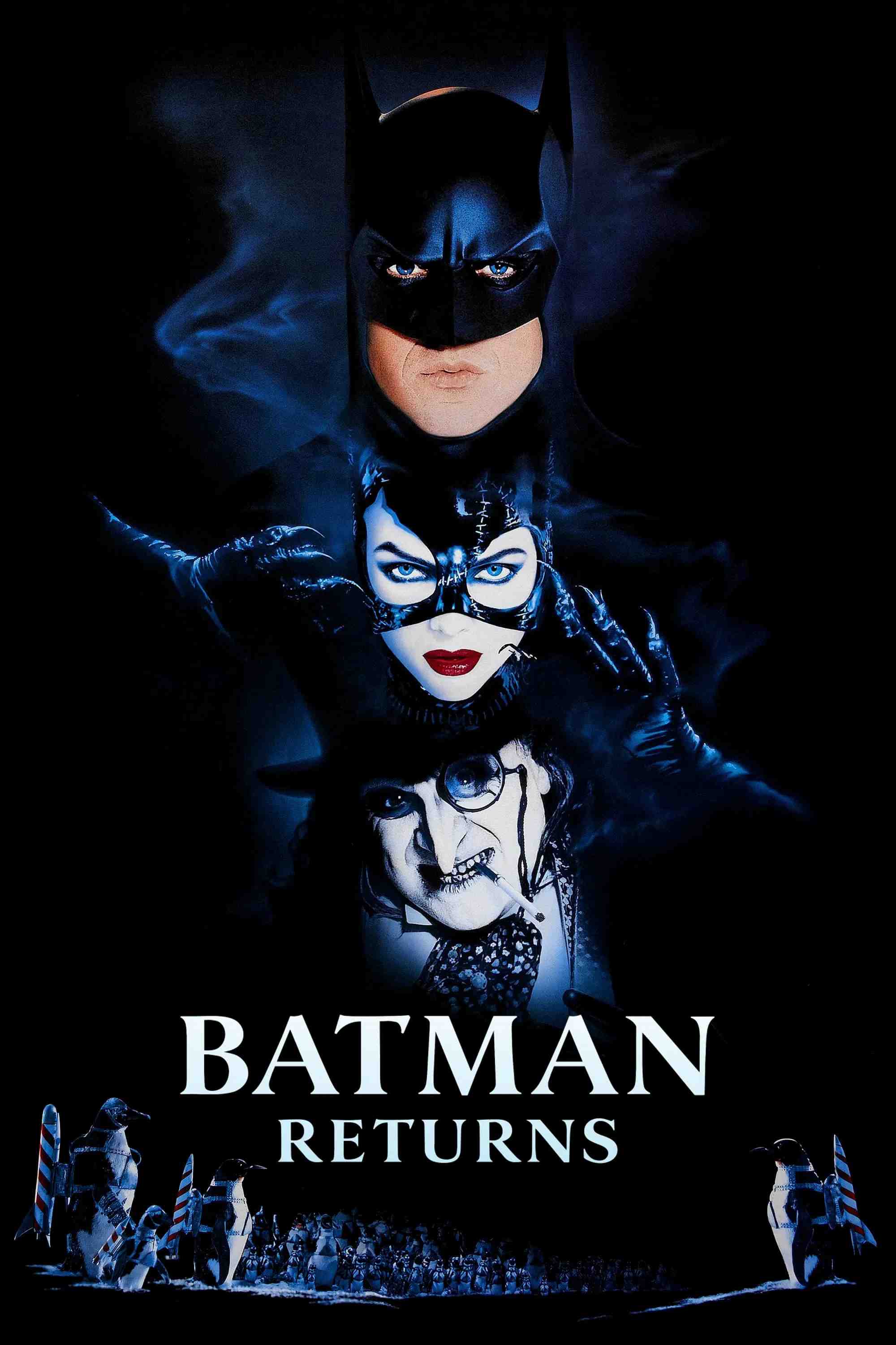 Poster chính thức của phim Phim Hành Động, Phim Giả Tượng "Người Dơi Trở Lại" (Batman Returns - 1992), với sự tham gia của diễn viên Michael Keaton và Danny DeVito.