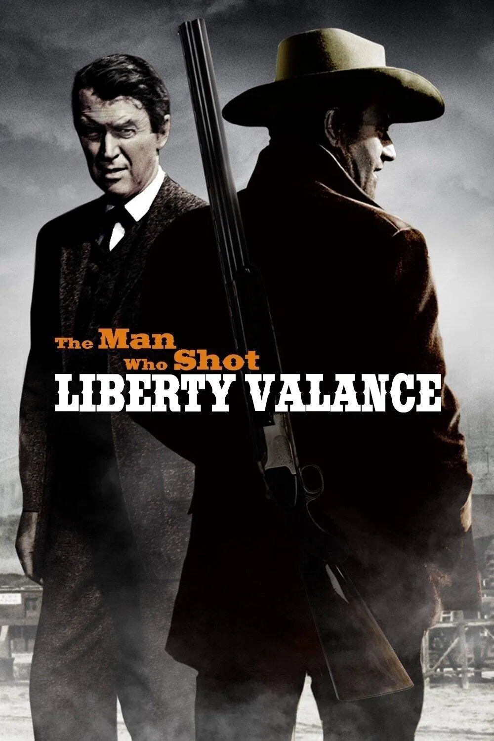Poster chính thức của phim Phim Miền Tây "Người Giết Liberty Valance" (The Man Who Shot Liberty Valance - 1962), với sự tham gia của diễn viên John Wayne và James Stewart.